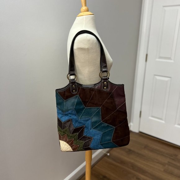 Route 66 Boho Faux Leather/Suede Patchwork Hobo Tote Bag - Picture 10 of 10